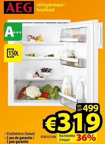 Promoties Aeg réfrigérateur - koelkast rtb91531aw - AEG - Geldig van 01/01/2018 tot 31/01/2018 bij ElectroStock