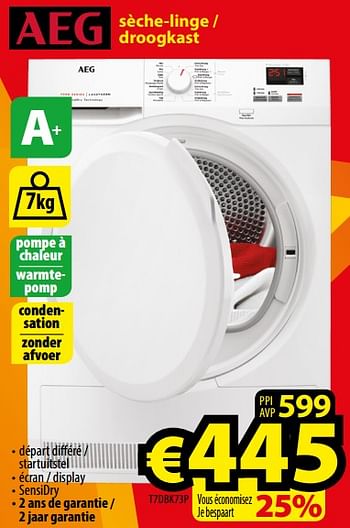 Promoties Aeg sèche-linge - droogkast t7dbk73p - AEG - Geldig van 01/01/2018 tot 31/01/2018 bij ElectroStock