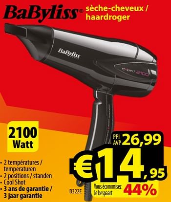 Promoties Babyliss sèche-cheveux - haardroger d322e - Babyliss - Geldig van 01/01/2018 tot 31/01/2018 bij ElectroStock