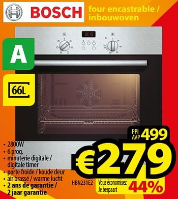 Promoties Bosch four encastrable - inbouwoven hbn231e2 - Bosch - Geldig van 01/01/2018 tot 31/01/2018 bij ElectroStock