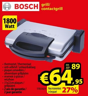 Promoties Bosch grill- contactgrill tfb3302v - Bosch - Geldig van 01/01/2018 tot 31/01/2018 bij ElectroStock