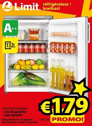 Promoties Limit réfrigérateur - koelkast liko134x - Limit - Geldig van 01/01/2018 tot 31/01/2018 bij ElectroStock
