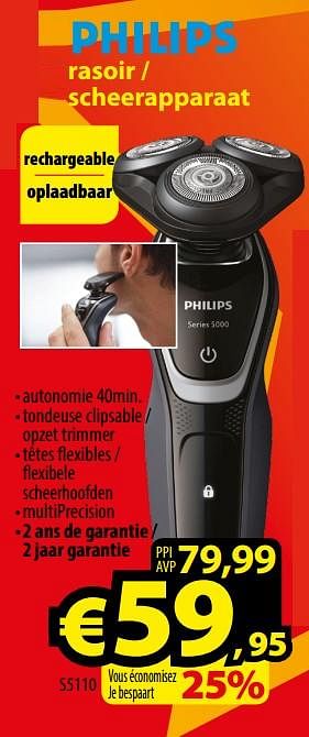 Promoties Philips rasoir - scheerapparaat s5110 - Philips - Geldig van 01/01/2018 tot 31/01/2018 bij ElectroStock
