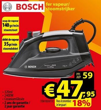 Promotions Bosch fer vapeur- stoomstrijker tda102411c - Bosch - Valide de 01/01/2018 à 31/01/2018 chez ElectroStock