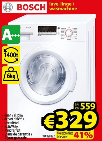 Promoties Bosch lave-linge - wasmachine wab28222 - Bosch - Geldig van 01/01/2018 tot 31/01/2018 bij ElectroStock