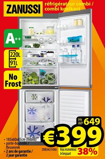 Promoties Zanussi réfrigérateur combi - combi koelkast zrb34214xa - Zanussi - Geldig van 01/01/2018 tot 31/01/2018 bij ElectroStock