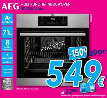 Promoties Aeg multifunctie-inbouwoven bps331020m - AEG - Geldig van 02/01/2018 tot 31/01/2018 bij Krefel