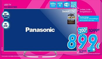 Promotions Panasonic led tv tx-58ex730e - Panasonic - Valide de 02/01/2018 à 31/01/2018 chez Krefel
