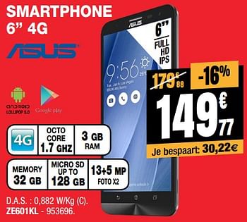 Promoties Asus smartphone 4g ze601kl - Asus - Geldig van 03/01/2018 tot 30/01/2018 bij Electro Depot