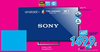 Promoties Sony led tv kd-65xe8599 - Sony - Geldig van 02/01/2018 tot 31/01/2018 bij Krefel