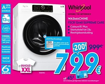 Promoties Whirlpool wasmachine fscr 12440 - Whirlpool - Geldig van 02/01/2018 tot 31/01/2018 bij Krefel