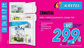 Promotions Zanussi koel- vriescombinatie combi-top zrt23106wa - Zanussi - Valide de 02/01/2018 à 31/01/2018 chez Krefel