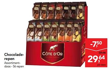 Promoties Chocoladerepen - Cote D'Or - Geldig van 03/01/2018 tot 16/01/2018 bij Makro