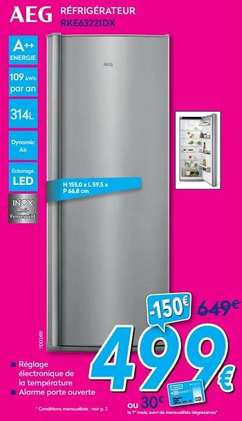 Promoties Aeg réfrigérateur rke63221dx - AEG - Geldig van 02/01/2018 tot 31/01/2018 bij Krefel