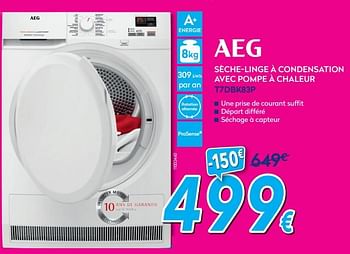 Promotions Aeg sèche-linge à condensation avec pompe à chaleur t7dbk83p - AEG - Valide de 02/01/2018 à 31/01/2018 chez Krefel