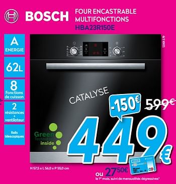 Promotions Bosch four encastrable multifonctions hba23r150e - Bosch - Valide de 02/01/2018 à 31/01/2018 chez Krefel
