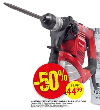 Promotions Marteau-perforateur pneumatique th-rh 900-1 einhell - Einhell - Valide de 16/01/2018 à 29/01/2018 chez BricoPlanit