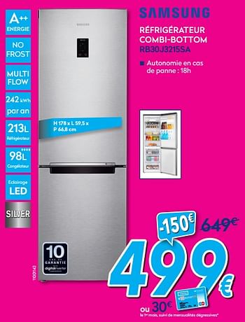 Promotions Samsung réfrigérateur combi-bottom rb30j3215sa - Samsung - Valide de 02/01/2018 à 31/01/2018 chez Krefel