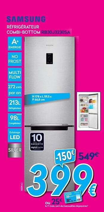 Promotions Samsung réfrigérateur combi-bottom rb30j3230sa - Samsung - Valide de 02/01/2018 à 31/01/2018 chez Krefel