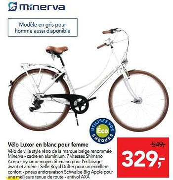 Promoties Vélo luxor en blanc pour femme - Minerva - Geldig van 03/01/2018 tot 16/01/2018 bij Makro