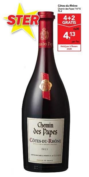 Promoties Côtes-du-rhône chemin des pape - Rode wijnen - Geldig van 03/01/2018 tot 16/01/2018 bij Makro