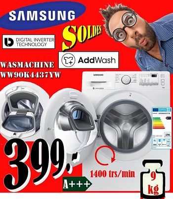 Promotions Samsung wasmachine ww90k443yw - Samsung - Valide de 01/01/2018 à 31/01/2018 chez Electro Zschau
