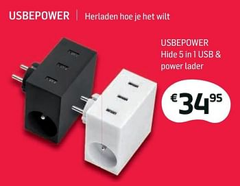 Promoties Usbepower hide 5 in 1 usb + power lader - Usbepower - Geldig van 01/01/2018 tot 31/01/2018 bij Base
