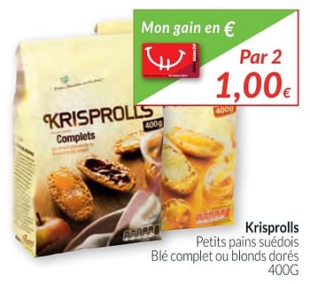 Promotions Krisprolls petits pains suédois blé complet ou blonds dorés - Krisprolls - Valide de 02/01/2018 à 31/01/2018 chez Intermarche