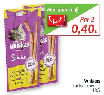 Promotions Whiskas sticks au poulet - Whiskas - Valide de 02/01/2018 à 31/01/2018 chez Intermarche