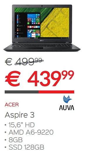 Promoties Acer aspire 3 - Acer - Geldig van 02/01/2018 tot 31/01/2018 bij Auva