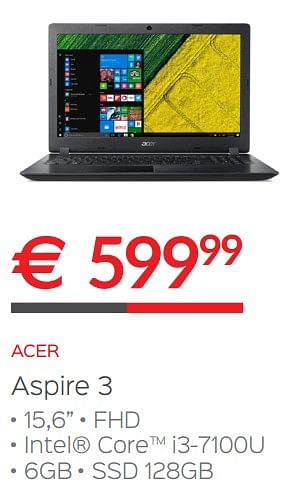 Promoties Acer aspire 3 - Acer - Geldig van 02/01/2018 tot 31/01/2018 bij Auva