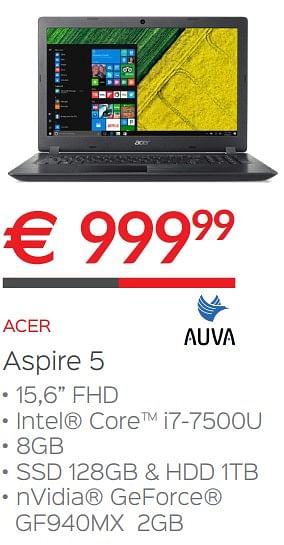 Promoties Acer aspire 5 - Acer - Geldig van 02/01/2018 tot 31/01/2018 bij Auva