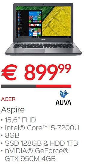 Promoties Acer aspire - Acer - Geldig van 02/01/2018 tot 31/01/2018 bij Auva