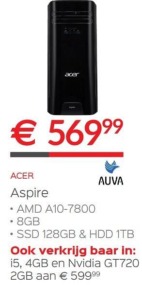 Promoties Acer aspire - Acer - Geldig van 02/01/2018 tot 31/01/2018 bij Auva