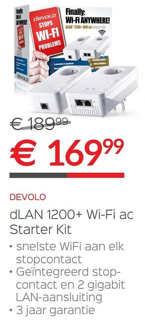 Promoties Devolo dlan 1200+ wi-fi ac starter kit - Devolo - Geldig van 02/01/2018 tot 31/01/2018 bij Auva