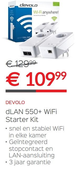 Promoties Devolo dlan 550+ wifi starter kit - Devolo - Geldig van 02/01/2018 tot 31/01/2018 bij Auva