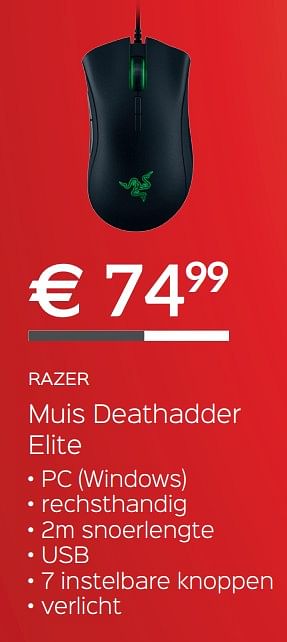 Promoties Razer muis deathadder elite - Razer - Geldig van 02/01/2018 tot 31/01/2018 bij Auva