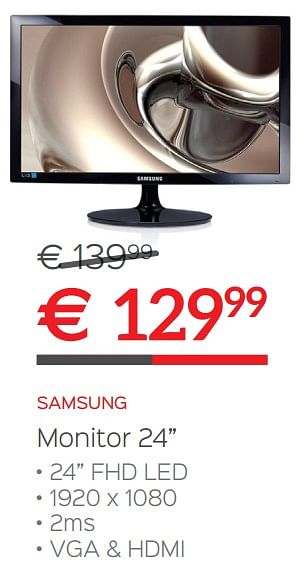Promoties Samsung monitor 24`` - Samsung - Geldig van 02/01/2018 tot 31/01/2018 bij Auva