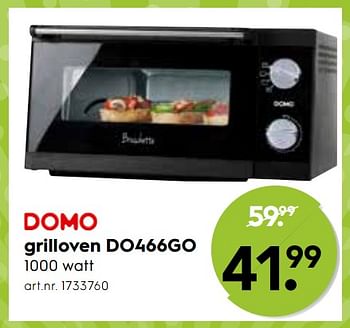 Promoties Domo grilloven do466go - Domo - Geldig van 01/01/2018 tot 16/01/2018 bij Blokker