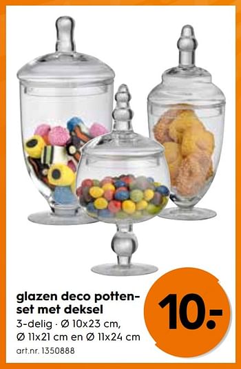 Promotions Glazen deco pottenset met deksel - Produit maison - Blokker - Valide de 01/01/2018 à 16/01/2018 chez Blokker