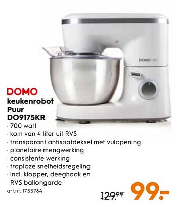 Promoties Domo keukenrobot puur do9175kr - Domo - Geldig van 01/01/2018 tot 16/01/2018 bij Blokker
