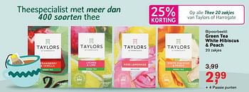 Promoties Green tea white hibiscus + peach - Taylor's - Geldig van 02/01/2018 tot 21/01/2018 bij Holland & Barret