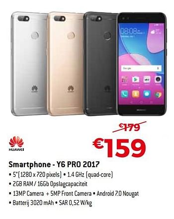 Promotions Huawei smartphone - y6 pro 2017 - Huawei - Valide de 03/01/2018 à 31/01/2018 chez Exellent