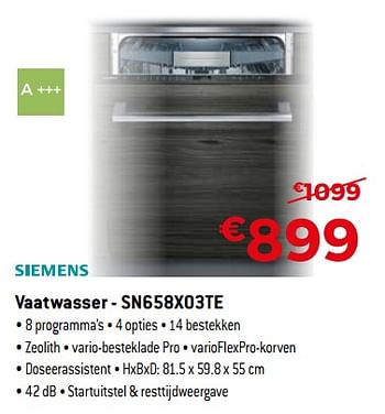 Promoties Siemens vaatwasser - sn658x03te - Siemens - Geldig van 03/01/2018 tot 31/01/2018 bij Exellent