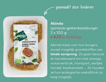 Promoties Abinda spinazie-geitenkaasburger - Abinda - Geldig van 03/01/2018 tot 06/02/2018 bij Bioplanet