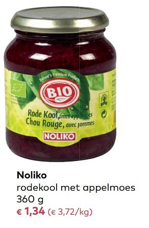 Promoties Noliko rodekool met appelmoes - Noliko Bio - Geldig van 03/01/2018 tot 06/02/2018 bij Bioplanet