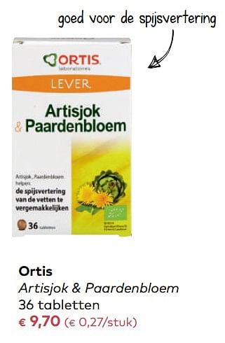 Promoties Ortis artisjok + paardenbloem - Ortis - Geldig van 03/01/2018 tot 06/02/2018 bij Bioplanet