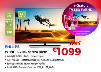 Promotions Philips tv led ultra hd - 55pus750212 - Philips - Valide de 03/01/2018 à 31/01/2018 chez Exellent