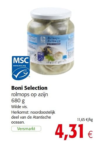 Promoties Boni selection rolmops op azijn - Boni - Geldig van 03/01/2018 tot 16/01/2018 bij Colruyt