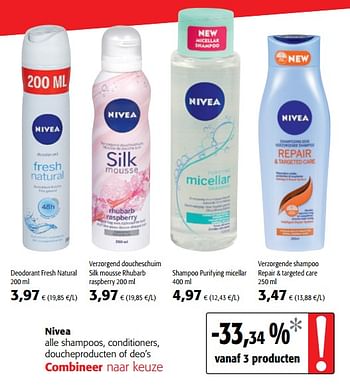 Promoties Nivea alle shampoos, conditioners, doucheproducten of deo`s - Nivea - Geldig van 03/01/2018 tot 16/01/2018 bij Colruyt